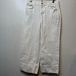 Zara Wide Leg Cropped White Denim Jeans Size 6